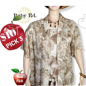 RUBY RD BURNOUT LEAF PRINT OPEN KIMONO SZ 1X